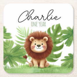 Cute Safari Lion Birthday Underlägg Papper Kvadrat