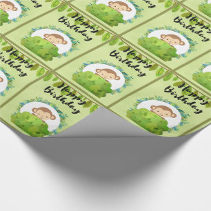 Cute Safari Monkey Grattis på födelsedagen Mönster Presentpapper
