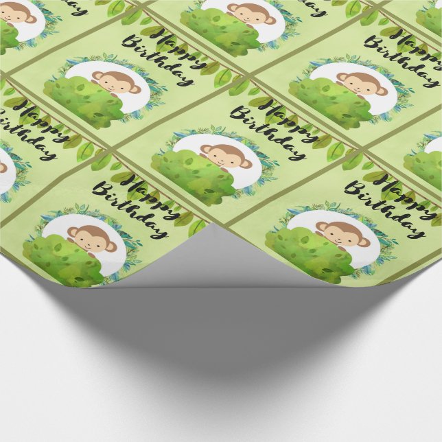 Cute Safari Monkey Grattis på födelsedagen Mönster Presentpapper (Hörn)