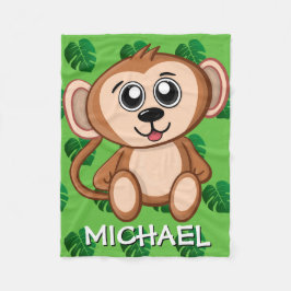Cute Safari Monkey Grönt Tecknad Jungle Namn Fleecefilt