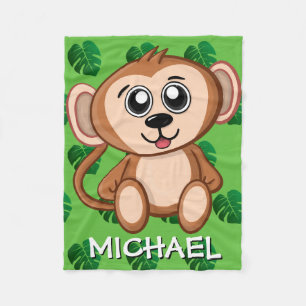 Cute Safari Monkey Grönt Tecknad Jungle Namn Fleecefilt