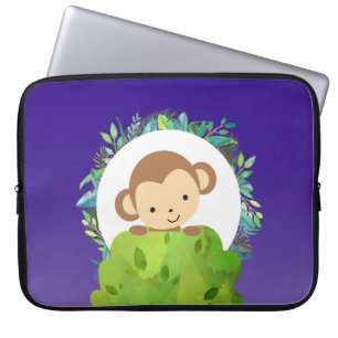 Cute Safari Monkey med Tropical Löv Laptop Sleeve