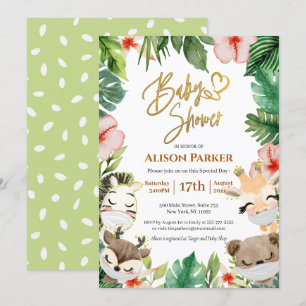 Cute Safari Rosa Blommigt Greenery Baby Shower Inbjudningar