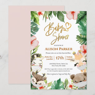 Cute Safari Rosa Blommigt Greenery Baby Shower Inbjudningar