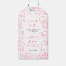 Cute Safari Rosa de Jouy Blue Baby Shower Presentetikett
