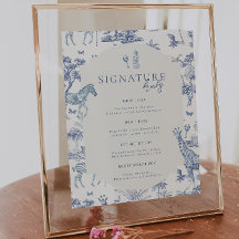 Cute Safari Toile de Jouy | Blått babyskor, dryck