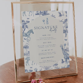 Cute Safari Toile de Jouy | Blått babyskor, dryck Poster