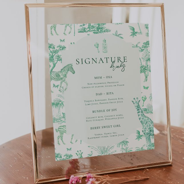 Cute Safari Toile de Jouy | Dryckning för Mint Bab Poster (Skapare uppladdad)