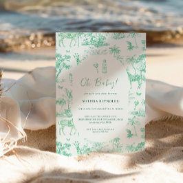 Cute Safari Toile de Jouy | Grönt Baby Shower Inbjudningar