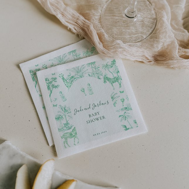 Cute Safari Toile de Jouy | Mint Baby Shower Pappersservett (Skapare uppladdad)