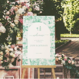 Cute Safari Toile de Jouy | Mint Baby Shower Poster