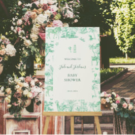 Cute Safari Toile de Jouy | Mint Baby Shower Poster