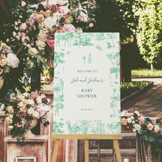 Cute Safari Toile de Jouy | Mint Baby Shower Poster (Skapare uppladdad)