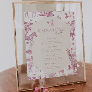 Cute Safari Toile de Jouy   Rosa Baby Shower Drink Poster