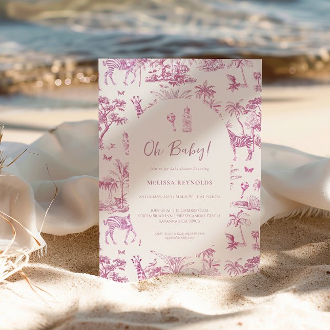 Cute Safari Toile de Jouy | Rosa Baby Shower Inbjudningar (Skapare uppladdad)