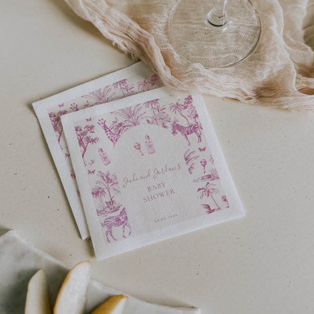 Cute Safari Toile de Jouy | Rosa Baby Shower Pappersservett (Skapare uppladdad)