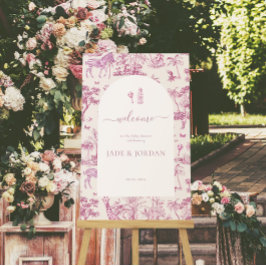 Cute Safari Toile de Jouy | Rosa Baby Shower Poster