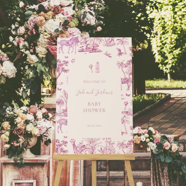 Cute Safari Toile de Jouy | Rosa Baby Shower Poster (Skapare uppladdad)