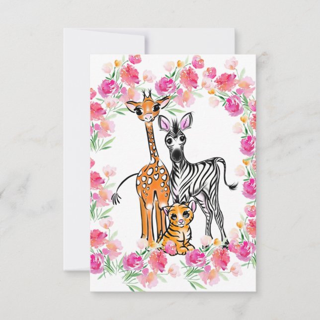 Cute Safari-vänner giraffe zebra-tiger födelsedag (Framsida)