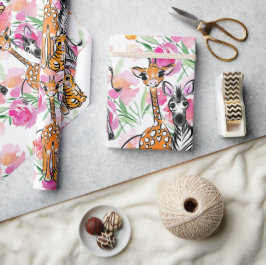 Cute Safari-vänner, giraffe, zebra, tiger Presentpapper