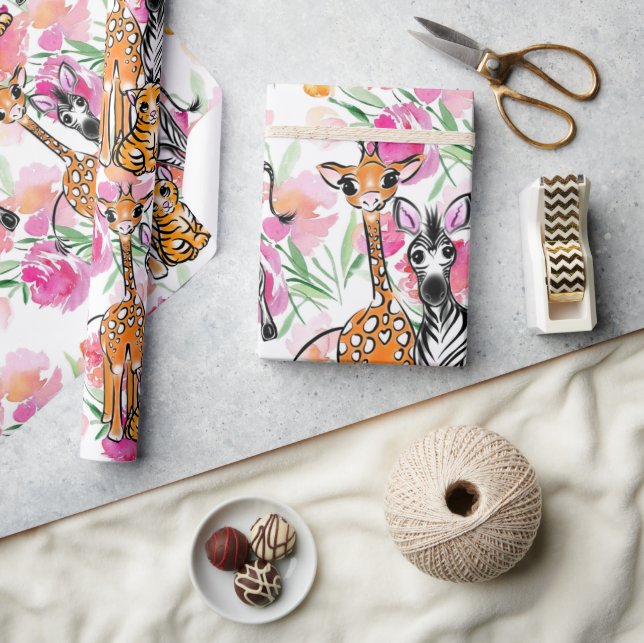 Cute Safari-vänner, giraffe, zebra, tiger Presentpapper (Hantverk)