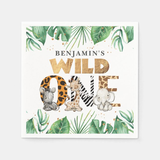 Cute Safari Vild 1:a födelsedag Pappersservett (Framsidan)