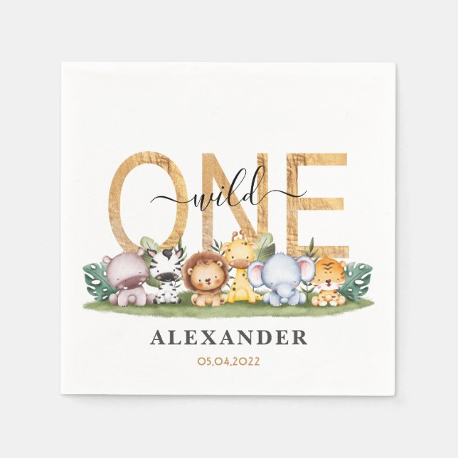 Cute Safari-Vilden En första födelsedag Pappersservett (Framsidan)
