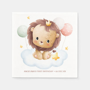 Cute Safari Watercolor Lejonare Prince Barns födel Pappersservett