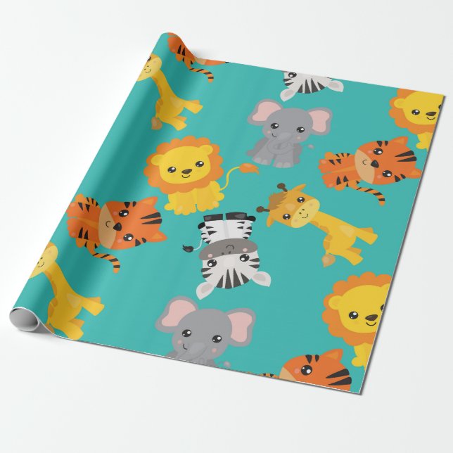 Cute Safari Wildlife Presentpapper (Utrullad)