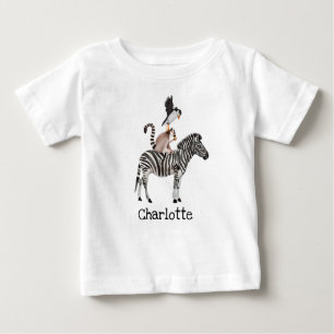 Cute Safari Zebra Lemur Puffin Animals med Namn T Shirt