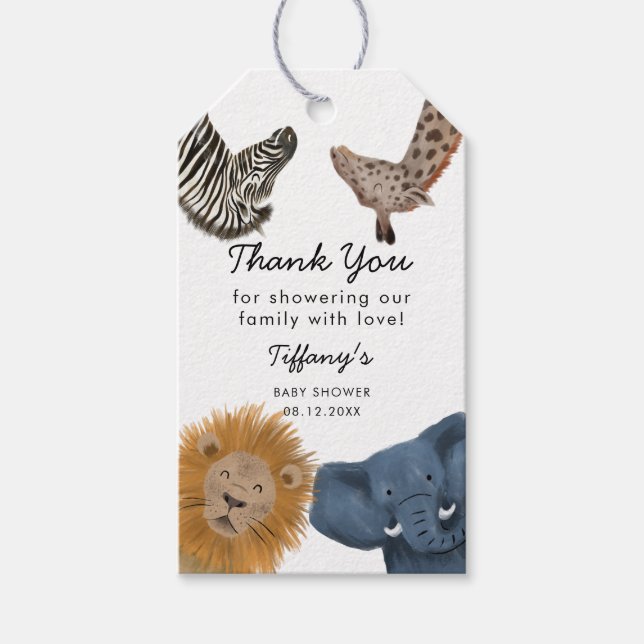 Cute Safari Zoo Animals Baby Shower Presentetikett (Framsidan)