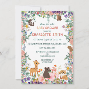 Cute safari zoo animals jungle blommigt babydusch inbjudningar