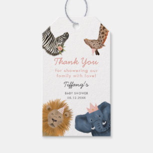 Cute Safari Zoo Animals Rosa Baby Shower Märkres Presentetikett