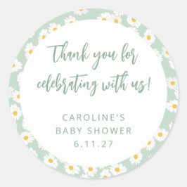 Cute Sage Daisys Blommigt Anpassningsbar Baby Show Runt Klistermärke