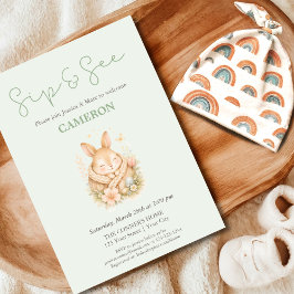 Cute Sage Green Little Bunny Bunny Sip and See  Inbjudningar