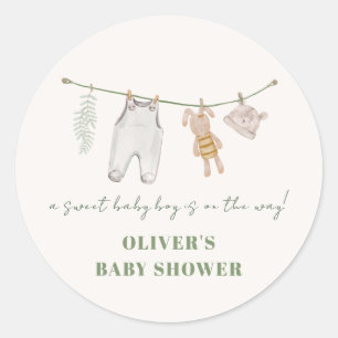 Cute Sage Grönt Boho Boy Clothes Baby Shower Runt Klistermärke