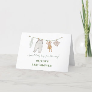 Cute Sage Grönt Boho Boy Clothes Baby Shower Tack Kort