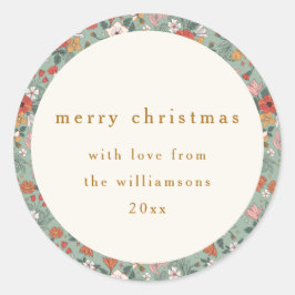 Cute Sage Grönt Botanical Anpassningsbar God jul Runt Klistermärke