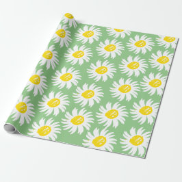 Cute sage grönt daisy blommönster vår chic presentpapper