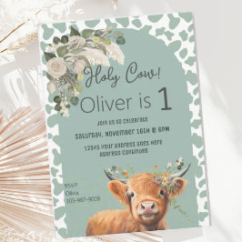 Cute Sage Grönt Farm Heliga Cow Birthday-inbjudan Inbjudningar