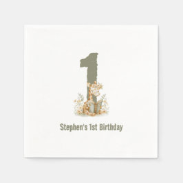 Cute Sage Grönt Giraffe 1:a födelsedagen Party Pappersservett