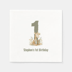 Cute Sage Grönt Giraffe 1:a födelsedagen Party Pappersservett