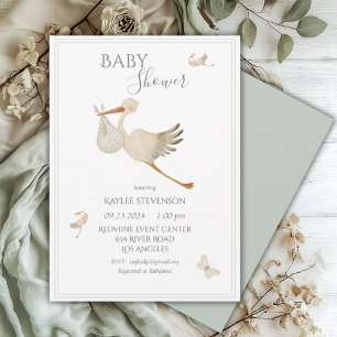 Cute Sage Grönt Kön Neutral babystötare Inbjudningar