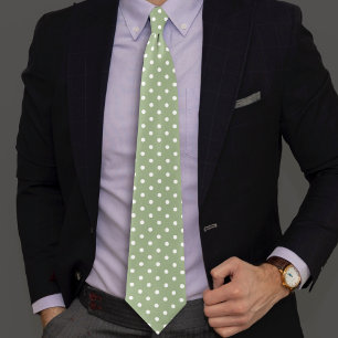 Cute sage grönt och vit liten polka dots slips