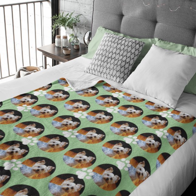 Cute Sage Grönt Pet Photo Paw Print Personlig Fleecefilt (Skapare uppladdad)