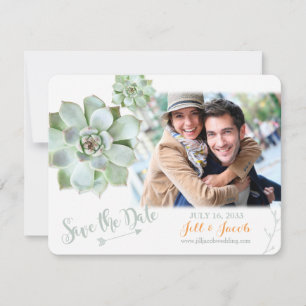 Cute Sage Succulents Bröllop Photo Save Date Spara Datumet