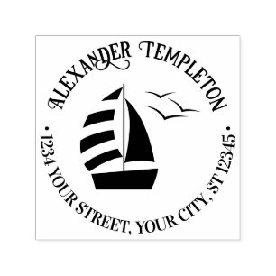 Cute Sailboat #2 Nautical Rnd Namn Returadress Självfärgande Stämpel