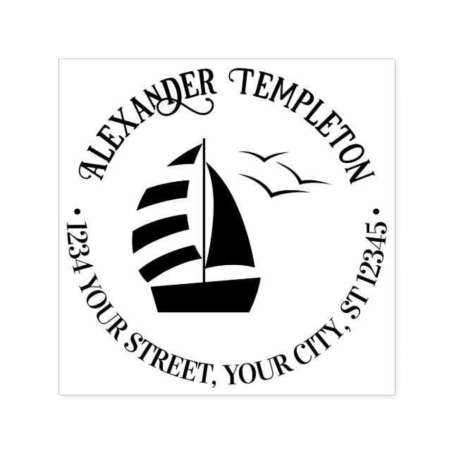 Cute Sailboat #2 Nautical Rnd Namn Returadress Självfärgande Stämpel (Design)