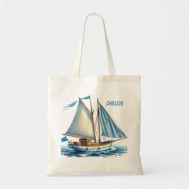 Cute Sailboat älskare add namn Tygkasse (Framsidan)