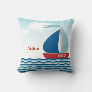 Cute Sailboat på Vatten Red & Blue Boys Kudde